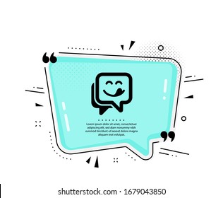 Yummy smile icon. Quote speech bubble. Emoticon with tongue sign. Speech bubble symbol. Quotation marks. Classic yummy smile icon. Vector