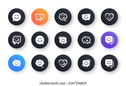 Yummy smile icons. Emoticon speech bubble, social media message, smile with tongue. Tasty food eating emoji face icons. Delicious yummy, happy emoticon. Classic set. Circle web buttons. Vector