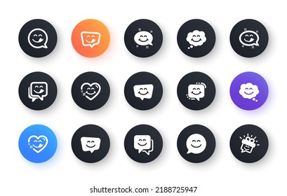 Yummy smile icons. Emoticon speech bubble, social media message, smile with tongue. Tasty food eating emoji face icons. Delicious yummy, happy emoticon. Classic set. Circle web buttons. Vector