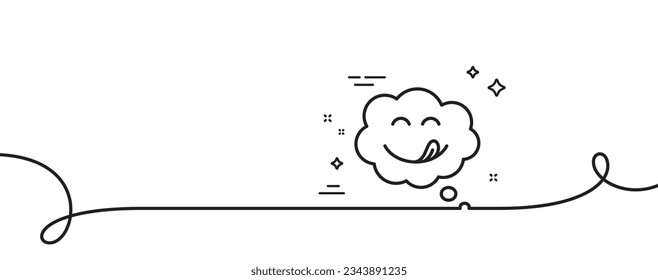 Yummy smile line icon. Continuous one line with curl. Emoticon with tongue sign. Comic speech bubble symbol. Yummy smile single outline ribbon. Loop curve pattern. Vector