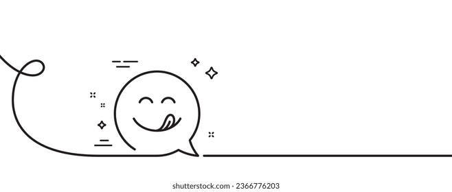 Yummy smile line icon. Continuous one line with curl. Emoticon with tongue sign. Speech bubble symbol. Yummy smile single outline ribbon. Loop curve pattern. Vector