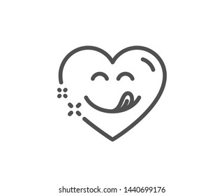 Yummy smile line icon. Emoticon with tongue sign. Comic heart symbol. Quality design element. Linear style yummy smile icon. Editable stroke. Vector