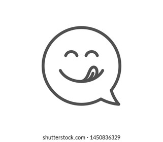 Yummy smile line icon. Emoticon with tongue sign. Speech bubble symbol. Quality design element. Linear style yummy smile icon. Editable stroke. Vector