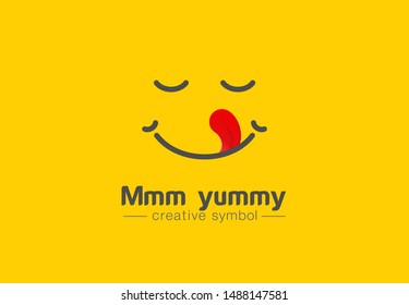 Yummy smile, tongue in heart shape creative symbol concept. Delicious, taste, pleasure abstract business logo idea. Tasty food, cook icon. Corporate identity logotype, company graphic design tamplate