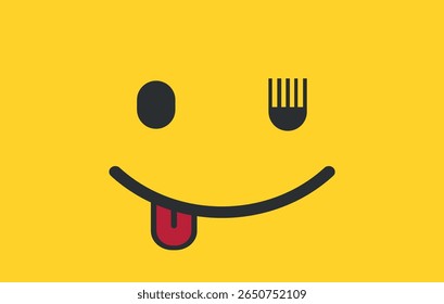 Yummy smile with tongue. Hungry emoji face enjoying delicious, tasty food. Food mood logo. Editable file