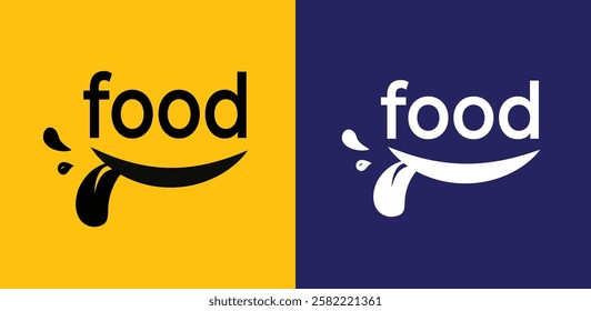 Yummy smile with tongue lick, Delicious, tasty food logo. 