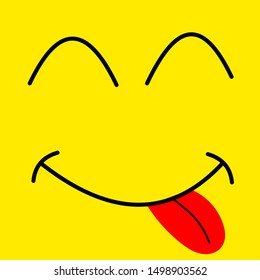 Yummy smile yellow background. Vector cartoon line emoticon lick lips