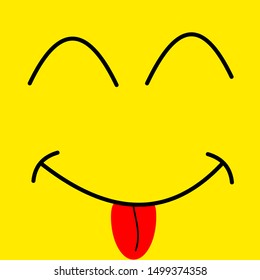 Yummy smile yellow background. Vector cartoon line emoticon lick lips