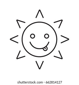 Yummy Sun Smile Linear Icon. Tease Smiley Thin Line Illustration. Contour Symbol. Silly, Goofy, Foolish Sun Emoticon. Vector Isolated Outline Drawing
