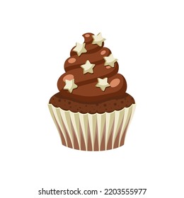 Yummy sweet cupcake with cream, color vector illustration