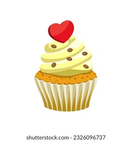 Yummy sweet cupcake with cream, color vector illustration