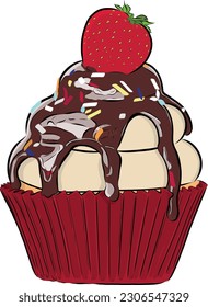 Yummy and tasty strawberry chocolate cupcake with topping.