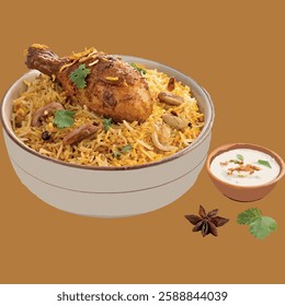 Yummy and testy chicken biryani with yogurt 