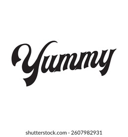 Yummy text on white background.