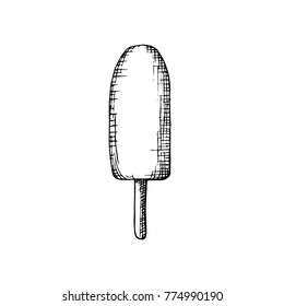 Yummy twist design fruit jam syrup softcream lollipop in crispy cupcake isolated on light backdrop. Freehand outline ink hand drawn picture icon sketch in art retro cartoon doodle graphic style