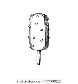 Yummy twist design fruit jam syrup softcream lollipop in crispy cupcake isolated on light backdrop. Freehand outline ink hand drawn picture icon sketch in art retro cartoon doodle graphic style