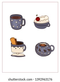 Yummy vector set of tea and coffee. Vector illustration.
