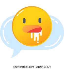Yummy vector. Tasty icon. Emoji with taste and delicious on face and saliva on mouth isolated on white background. Speech bubble design