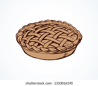 Yummy warm ripe fresh wheat xmas biscuit bread dish on white backdrop. Bright beige color hand drawn whole circle party menu object sign logo design in retro art doodle engrave style. Closeup top view