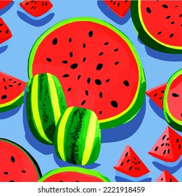 Yummy Watermelon. Watermelon Background. Flying Watermelons Illustration Vector Cartoon Drawing