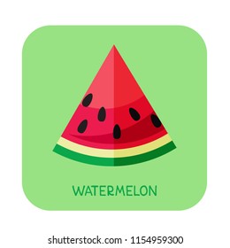 Yummy watermelon slice isolated on white background. Flat design. Fruit illustration.