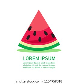 Yummy watermelon slice isolated on white background. Flat design template. Fruit illustration with text frame.