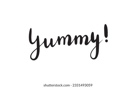 Yummy word. Printable graphic. Design doodle for print. Vector illustration.Cartoon hand drawn calligraphy style. 