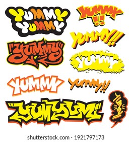 Yummy, Yum Yum typography, Vector illustration. 
Applicable for poster,label,logo,sticker,web,social.