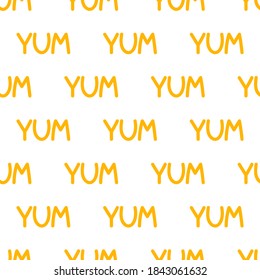 Motif harmonieux de yum-yum. Arrière-plan avec mot yum. Motif du menu du café ou du restaurant. Illustration vectorielle