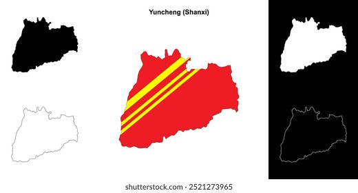 Yuncheng blank outline map set