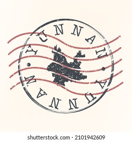 Yunnan, China Stamp Map Postal. Silhouette. Passport Round Design. Vector Icon. Design Retro Travel National Symbol.