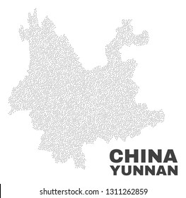 Yunnan Province map designed with small dots. Vector abstraction in black color is isolated on a white background. Random small dots are organized into Yunnan Province map.
