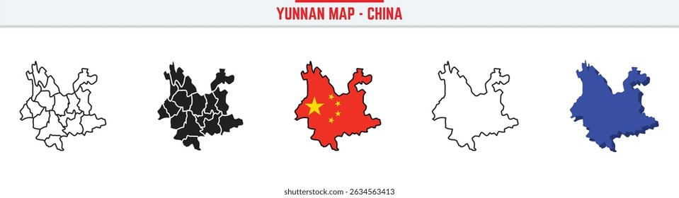 Yunnan Province Map Outline with China Inset – 3D Yunnan Map Outline and Filled Vector Design