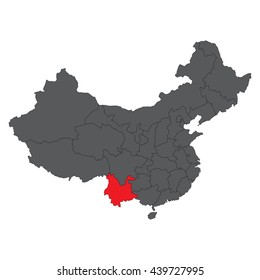 Yunnan red map on gray China map vector