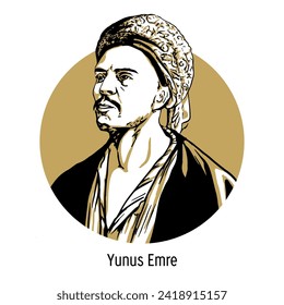 Yunus Emre es un poeta turco y seguidor del sufismo. Él tuvo una enorme influencia en la literatura turca. Ilustración vectorial dibujada por mano