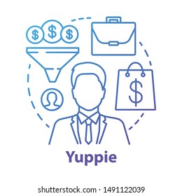 Yuppie blue concept icon. Business person idea thin line illustration. Top manager. Office worker. Young urban professional, businessman. Vector isolated outline drawing. Editable stroke