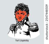 Yuri Lisyansky is a Russian navigator, explorer, writer, naval officer. Commander of the sloop "Neva" during the first Russian round-the-world expedition. Hand drawn vector illustration