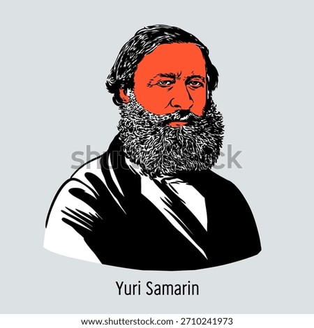 Yuri Samarin was a 19th-century Russian philosopher, publicist, and Slavophile activist, one of the ideologists of the 1861 peasant reform. Hand-drawn vector illustration