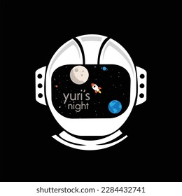 Yuri's Night Space Party isolated on black and white backgrounds. Space exploration concept in plant ring frame. Celebrated on April 12. Vector Illustration of space, planets, stars.