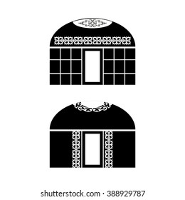 Yurt. House, dwelling nomads. Silhouette. Black-and-white image on a white background.