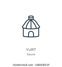 Yurt icon. Thin linear yurt outline icon isolated on white background from sauna collection. Line vector sign, symbol for web and mobile