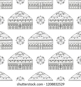 Yurt. National Housing. Ornament. Sketch. Monophonic. Background, wallpaper, texture, seamless.