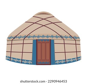 Yurt with national ornament. Vector illustration isolated on white background. National dwelling of the nomadic peoples of Asia. Traditional house for the inhabitants of Mongolia Kazakhstan Kyrgyzstan