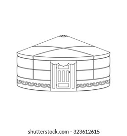 Yurt of nomads. Coloring book page for adults and children. Black outline isolated on white.