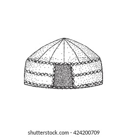 Yurt of nomads. Hand draw. Sketch drawing.Vector Illustration