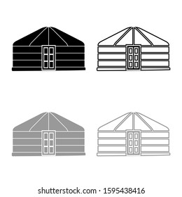 Yurt of nomads Portable frame dwelling with door Mongolian tent covering building icon outline set black grey color vector illustration flat style image