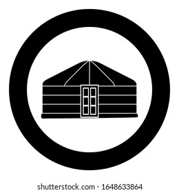 Yurt of nomads Portable frame dwelling with door Mongolian tent covering building icon in circle round black color vector illustration flat style image