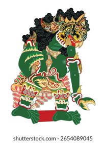 Yuyu Rumpung Wayang Kulit Leather Puppet, Indonesian Traditional Art Show, Vector Illustration.