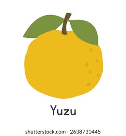 Yuzu flat vector illustration. Yellow yuzu fruit cartoon clipart style isolated on white background. Common and Citrus fruit concept