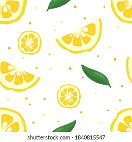 Yuzu japanese citron fruit seamless pattern vector illustration isolated on white background. Full citrus yuzu fresh fruit with green leaves .